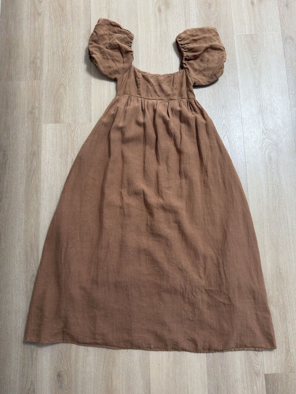 SOLAI The Label French Riviera Linen Maxi Dress L Puff Sleeve Peasant Ren Fair - Picture 13 of 16